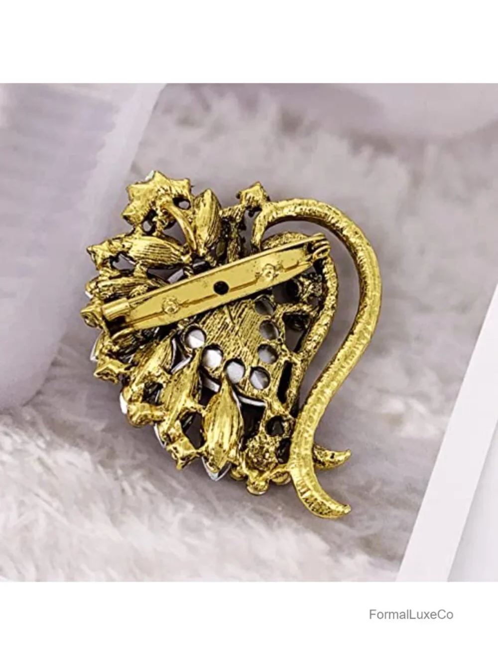 SELOVO Heart Rhinestone Scarf Brooch Pin Austrian Crystal Antiqued Silver Tone